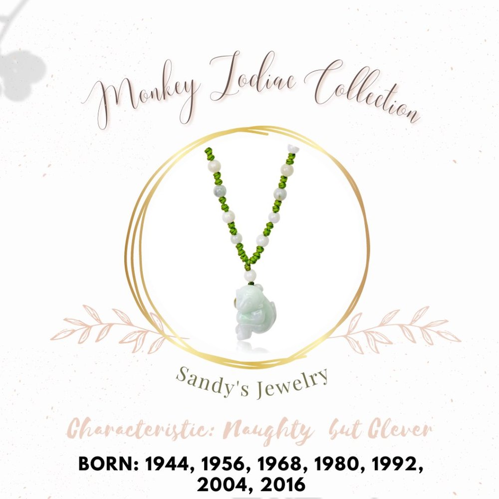Monkey Chinese Zodiac Handmade Jade Necklace Pendant